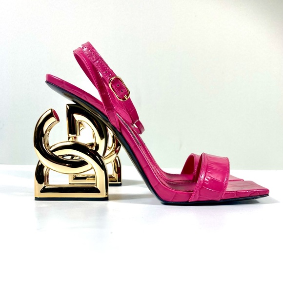 Dolce & Gabbana Logo DG Heels Sandals Croc Leather Shoes 38 NEW
